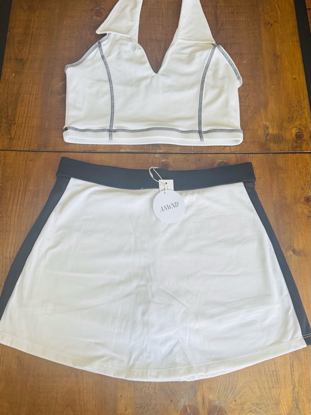 ANWND White Crop Top & Black-Trim Skort Set